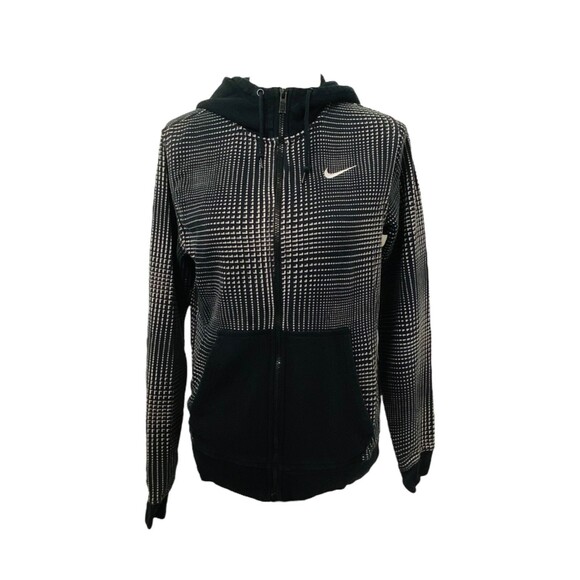 Women's Small Hoodie Nike Black White Check Full Zip Fleece Lined Athletic - Picture 1 of 9